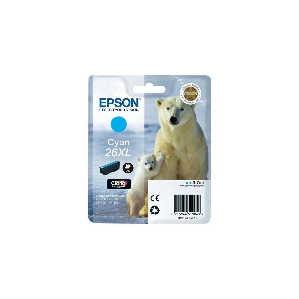Cart EPSON - N°26XL - Ours - Cyan - XP-600/605/700/800 - Z Cart EPSON - N°26XL - Ours - Cyan - XP-600/605/700/800 - Z
