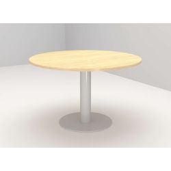 Table poly. ronde Ø120 cm coloris Chene fil / Pieds Tulipe - Gris Alu