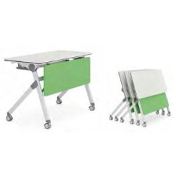 Table Scolaire pliable 120x50cmT6 BLANC&Voile de fond VERT Pied blanc