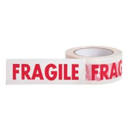 Adhesif Blanc imprimé FRAGILE 50mm x 66m - Polypropylène 50µ - Z