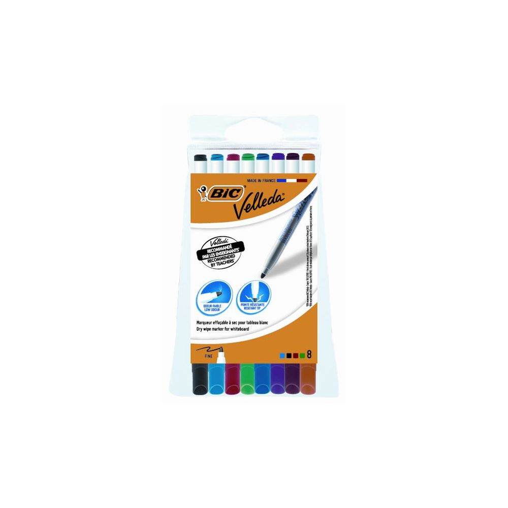 Marqueur effaç. BIC VELLEDA 1721 - Ogive fine 1.5mm - 8 COUL