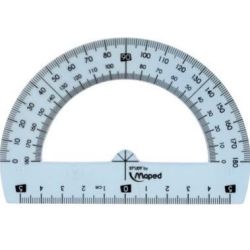 Rapporteur plastique incassable - Demi-cercle 180° - Diam 12 cm 
