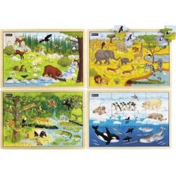 Puzzle en bois - Les animaux du monde - 24 et 28 pièces (Lot de 4)