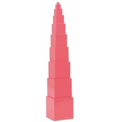 Tour rose en bois - 10 cubes de 1 à 10 cm - H: 55cm - MONTESSORI ECO
