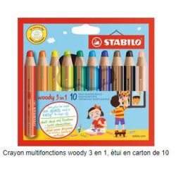 Crayon Couleur tous supports Effaçable STABILO Woody - 10 COULEURS