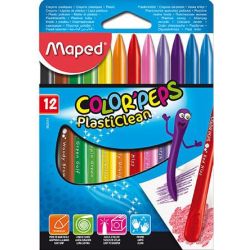Crayon Cire MAPED Plasti Clean - Rond - 12 COULEURS