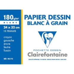 Papier dessin -  A3 - 180gr - 12 Feuilles - CLAIREFONTAINE