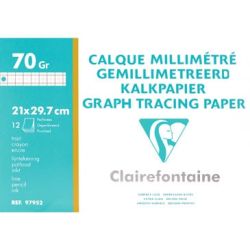 Papier calque Millimétré A4 - 70/75g - 12 feuilles - CLAIREFONTAINE