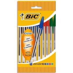 Stylo Bille BIC CRISTAL - 1mm - COUL. ASS. ( x10) - 830865 (Blister)