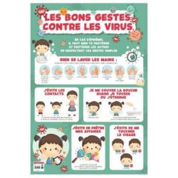 Poster pédagogique plastifié "Les Gestes contre les Virus"  76 x 52cm