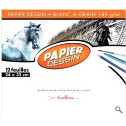 Papier dessin - 24x32cm - 180gr - 12 feuilles - BLANC
