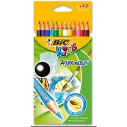 Crayon Couleur BIC KIDS AQUACOULEUR - Pochette de 12 couleurs 