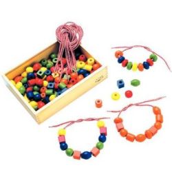 Perles en bois - Tailles/formes/couleurs assorties (Boîte de 130)