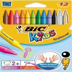Crayon Cire BIC KIDS PLASTIDECOR Rond Pochette de 12 COULEURS