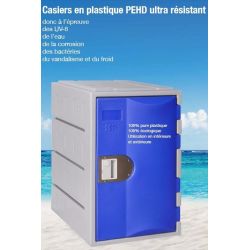 Casier Mono PEHD ulta résistant H460, 1 porte bleu H460 L385 P500
