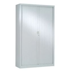 Armoire haute à rideaux - L120xH198xP45cm - Métal Gris Aluminium