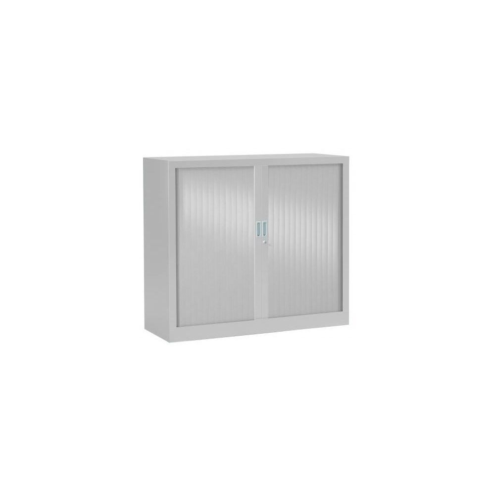 Armoire basse à rideaux - L120xH105xP45cm - Métal Gris Alu - 2 clefs