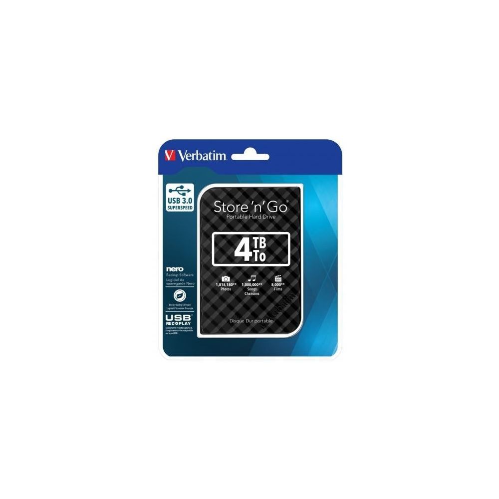 Disque dur externe 2.5" USB 3.0 4To VERBATIM Black Grid - Z Disque dur externe 2.5" USB 3.0 4To VERBATIM Black Grid - Z
